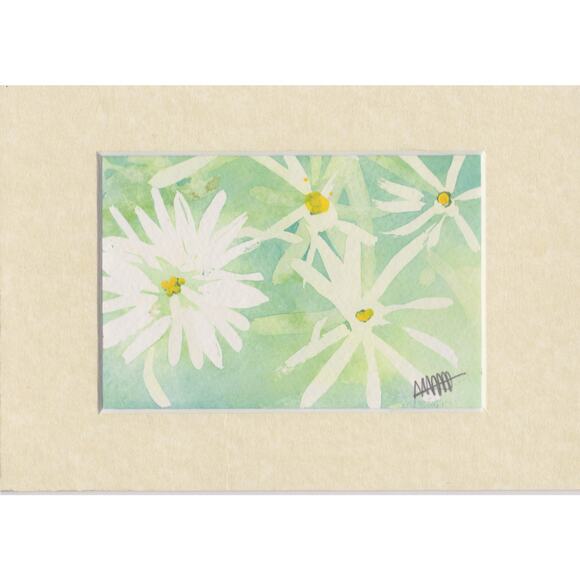 Original Small Format Painting on Paper - Happy Daisies matted to 7" x 5" frame - Picture 1 of 2